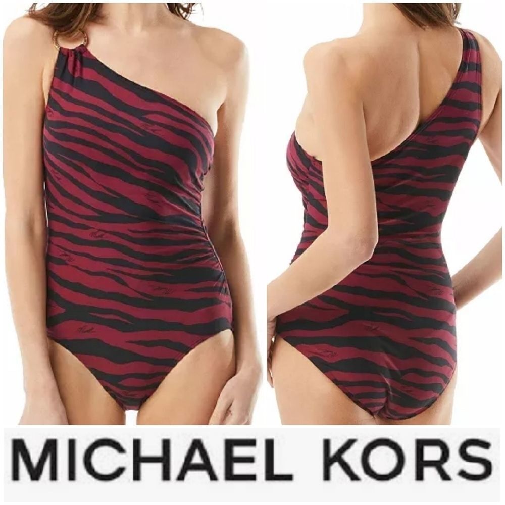 Michael KorsOne-Shoulder logo ring sz 6 red Swimsuit